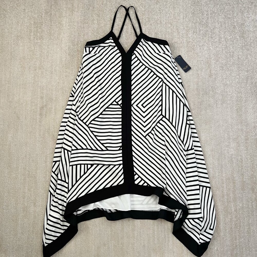NWT RACHEL Rachel Roy Black White Asymmetric Resort Cocktail Midi Dress M